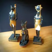 Egyptian God Statue Set | 3-Piece Anubis, Horus, Bastet Figures | Handmade Resin