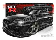 Imports Nissan SKYLINE GTR R34 V SPEC BLACK A3 FRAMED PRINT (S014A)