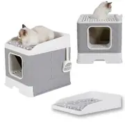 Fin 2 In 1 Foldable Cat Litter Box With Cozy Cushion Bed W/ Removable Drawer & Scoop