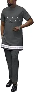 [Sweejim] African Suits For Men Short Sleeve Blouse And Pants 2 Piece Plus Size Tracksuit Ankara Shirts