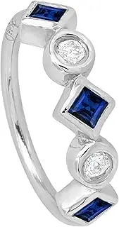 [Jewelry Avalanche] 20G 14K White Gold Nose Ring Bezel Set Princess Cut Blue Sapphire & Round Diamond Nose Hoop, Twist-open 5/16"(8mm) Nose Ring, Unisex