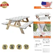 Waterproof 8ft Picnic Table & Bench Cover Set - Stylish Blue Elastic Tablecloth