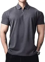 [TrndTrsure] Men's Sportswear Training Casual Fitness Top Moisture Wicking Button Up T-Shirt Workout Athletic Shirt Tees with Button