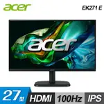 【ACER 宏碁】EK271 E 27型 100HZ IPS 抗閃電腦螢幕【三井3C】