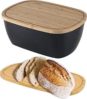 [ECWAY] Bamboo Fiber Bread Box for Kitchen Countertop, Loaf of Bread Storage Container, Bamboo Lid Usable as Cutting Board, Large Bread Box for Kitchen Counter Organizer, 14x7.7x5.5In, Black