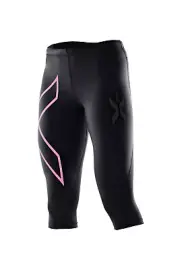 CLEARANCE!! 2XU Womens 3/4 Compression Tights - Black/Baby Pink