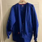 Dickies Scrubs Top Button Up Multi Pocket Unisex 2XL Blue Jacket