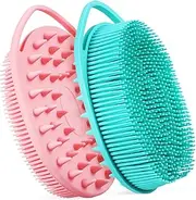 2 Pcs Exfoliating Silicone Body Scrubber Face Scrub Lanyard Body Brush Exfoliator Bath Scrubber Shower Body Scrubber Body Brush for Showering Body Scrubbers Silicone Scrubber WOONEKY