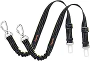 iBuddy Dog Seat Belts for Cars of Medium/Large Dogs, Adjustable Pet Seat Belt for Dog Harness with Dual Safe Bolt Hook and Elastic Durable Nylon Dog Safety Belt for Car (2 Pack)