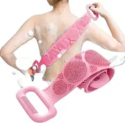 EZONEDEAL Back Scrubber For Shower, 70 cm/ 27 inches Extra Long Exfoliating Body Brush with Handle for Men and Women Long Lasting and Easy to Clean Super Long Bath Body Brush (Pink)