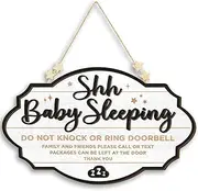 Woodamore Shhh Baby Sleeping Sign for Front Door - Please Do Not Knock Or Ring Doorbell Sign, Baby Sleeping Door Sign, No Knocking Door Sign, No Soliciting Do Not Knock Sign