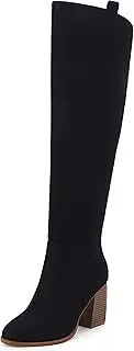[Seraih] Womens Over The Knee Thigh High Boots Faux Suede Wide Calf Side Zipper Chunky Block Heel Stretch Boots