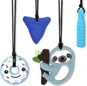 Chewy Necklace Sensory Toys for Autism | 4-Pack Silicone Chew Necklaces for Kids & Adults | Reduce Anxiety, Fidgeting, and Stress