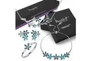Boxed Petalia Turquoise Blue Jewellery Set Embellished with SWAROVSKI Crystals in White Gold