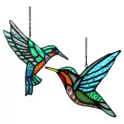 2 Pack Hummingbird Stained Glass Birds Window Hangings, Stained Glass Decoration