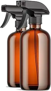 2 Pcs 500ml Spray Bottles, Round Glass Bottles Set, Amber Glass Spray Bottles, Sprayer Container with Lid, Suitable for Essential Oils,Plants,Cleaning Solutions (6.9 * 6.9 * 20 CM) ﻿