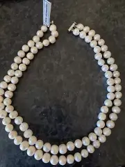 16.5” fresh water pearl necklace silver clasps white DOUBLE string