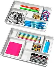 Madesmart Set of 2 Plastic 6-Compartment Drawer Organizer Gadget Trays, Multipurpose Storage Bins for Drawers, White