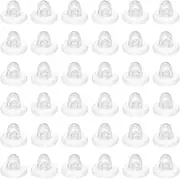 uxcell 60Pcs Soft Silicone Earring Backs, 5/16" Rubber Ear Back Pads Clutch Stopper Earring Backing Replacements for Fish Hook Earring Studs Hoops, Clear