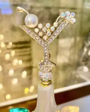Ceramic Christmas Tree Custom Topper Martini Glass Pearl Crystals Metal