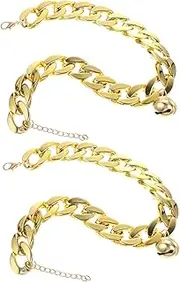 2Pcs Golden Chain Dog Collar with Bell Stylish Pet Neck Ornament for Festivals and Parties Lightweight and Comfortable Accessory for Dogs and Cats for Photos and Special Occasions
