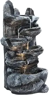 Outdoor Waterfall Fountain with Cascade Lock and LED Light - Indoor Tabletop Fountain Resin Tiered Stone for Office Patio Home Decoration 6 Tier