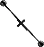 [Godtemrow] 16G Stainless Steel Industrial Piercing Jewelry Cross Industrial Barbell Earrings Black Bar for Women Mens Cartilage Body Retainer
