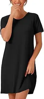[cheibear] Womens Nightgowns Modal Sleepwear Short Sleeve Sleep Shirt Crewneck Short Nightshirt Black S