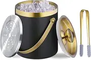 Sipoyen Insulated Ice Bucket with Lid, Handle and Tong Black Gold Stainless Steel Champagne Bucket for Party 3L Bar Cart Accessories Keep Drinks Chilled