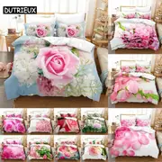 a2293 Bed Sheets Pink Rose Duvet Cover Set for Double Bed Flower Quilt Cover with Pillowcase Bedding Sets 3PCS PCS New3-Piece Bedding Set (1 Duvet