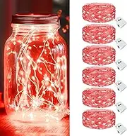 kolpop 6 Pack LED Fairy Lights Battery Operated, Mini Twinkle String Lights Battery Powered Waterproof for Christmas Mason Jars Party,Red