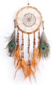 Dream Catcher -Bamboo and Peacock Feathers Decorations for Car Bedroom-Diameter