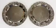 2 New Nickel Plated Embossed Round Platters Trays Decorative Etched Silver Grape
