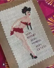 Burlesque Pin Up Completed Cross Stitch Postcard - Very Demure Mindful - OOAK