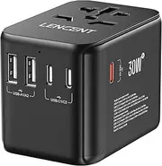 LENCENT Universal Travel Adapter, International Charger with 3 USB Ports & Type-C PD Charging Adaptor for Cellphones,Laptop, All in One Travel Plug Adapter for Over 200 Countries (USA UK EU AUS) Black