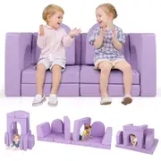 Babyjoy 8PCS Modular Kids Couch Playset Creative Sofa Set Toddler Combination Foam Block w/Suede Fabric Purple