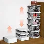 [LABUBU] Shoe Rack, 6 Tier Shoe Shelf Without Assembly, Narrow Small Shoe Storage Space Saving, Shoe Organizer for Closet, Front Door Entrance, Entryway, Bedroom, White