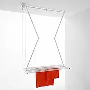 Foxydry Mini, Ceiling Mounted Pulley Clothes Airer, Clothes Drying Rack, Vertical Folding Laundry Drying Rack in Aluminium and Steel 152x54x25 cm