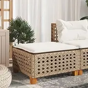 Garden Stool with Cushion Beige 63.5x56x32 cm | Poly Rattan Outdoor Ottoman, Patio Bench, Durable Wicker Furniture, Waterproof Cushion, Stylish Seating for Patio and Garden