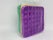 3 Pack Square Silicone Poppit Sensory Fidget Toys Purple, Yellow & Green