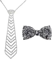 [Generic] 2Pcs Rhinestone bow tie Delicate Clip On Tie Rhinestone Tie Adjustable Length Neck Strap with Switch Buckle