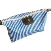 Blue White Striped Canvas Zippered Pouch Pencil Case Travel Organizer Bag New