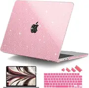 DONGKE Compatible with MacBook Air 13.6 inch Case M4 M3 M2 2025 2024 2023 2022 A3240 A3113 A2681, Glitter Bling Plastic Hard Shell & Keyboard Cover for MacBook Air M4 13 inch Case, Sparkly Pink