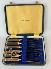 NOS Vintage Brooks Brothers Stag Antler Horn Steak Knife Set w/ Case