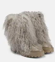 [Aquazzura] Aquazzura Shearling-trimmed leather ankle boots AU 9.5 grey