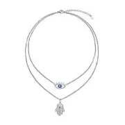 Collares de plata de ley S925 con diseño de ojo turco Hamsa de Mal de ojo C
