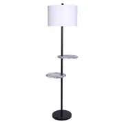 Sarantino Metal Floor Lamp Shade Black Post in Marble Finish Shelves