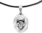 [AeraVida] Clever Fox Face on Oval Shaped .925 Sterling Silver Locket Cotton Cord Necklace