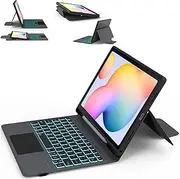 For Samsung Galaxy Tab S6 Lite 10.4 Inch 2024/2022/2020 Case with Keyboard QWERTZ: 7-Colour Lighting Keyboard with Trackpad, All-in-One Keyboard Case with Pen Holder for Galaxy Tab S6 Lite 10.4 Inch