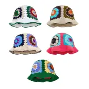 Sunproof Woman Crochet Flower Hat Summer Outdoor Fisherman Hat Teens Bucket Hat